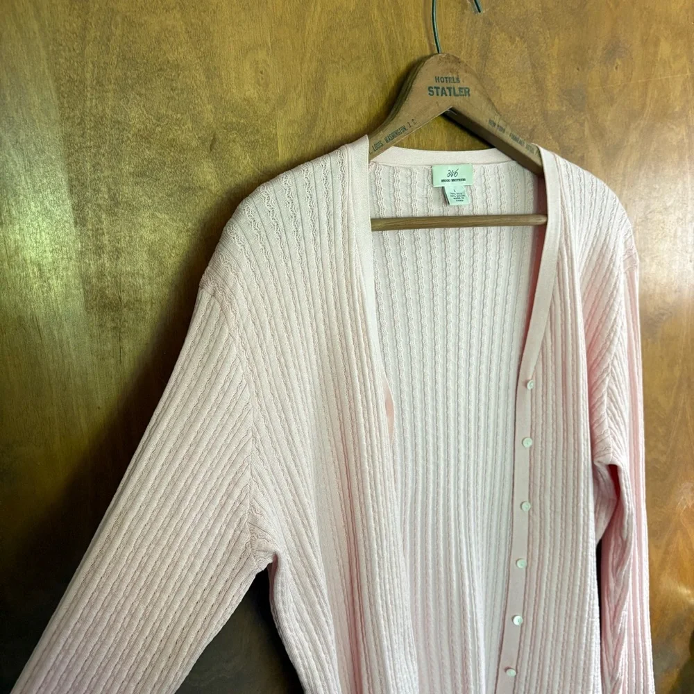 Vintage Brooks Brothers Pastel Pink Cable Knit Button Down Cardigan Silk Large - Picture 7 of 13